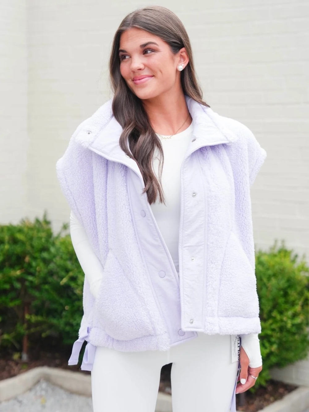 FP Movement Scout It Out Fleece Vest lavender pastel iris snaps oversized